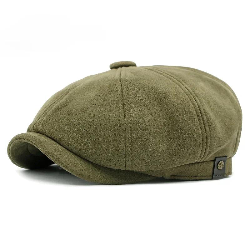 spring Men's Suede Beret  Summer Caps for Men Women Artist Painter Octagonal Beret Hat Flat Cap Male Female Plaid Beret Cap