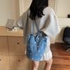 Japanese denim shoulder bag, women's 2026 new large capacity student bucket bag, shopping bag, commuting tote bag