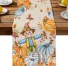 Fall Thanksgiving Scarecrows Pumpkins Table Runner Holiday Party Decor Reusable Kitchen Dining Table Runner Autumn Decorations