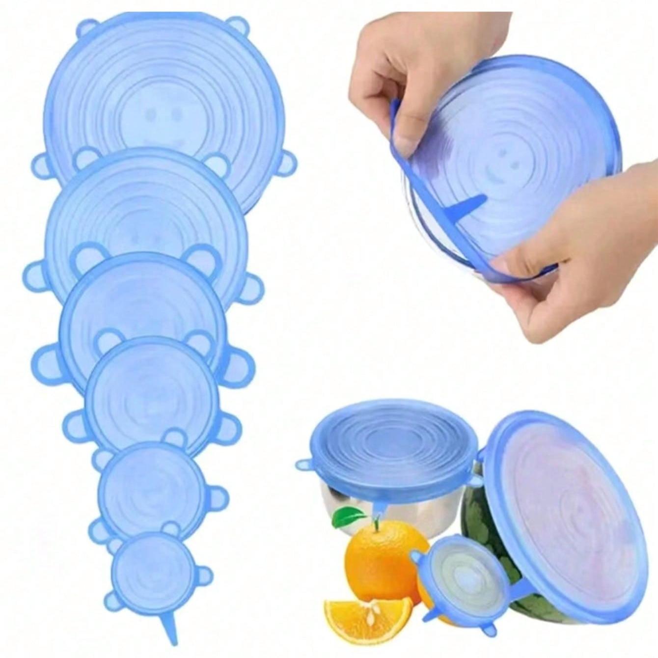 

6pcs Silicone Stretch Lids, Food Bowl Covers, Reusable Food Saving Covers, Stretchable Multifunctional Fruit And Vegetable Fresh-Keeping Cover Blue Six Piece Set разноцветный