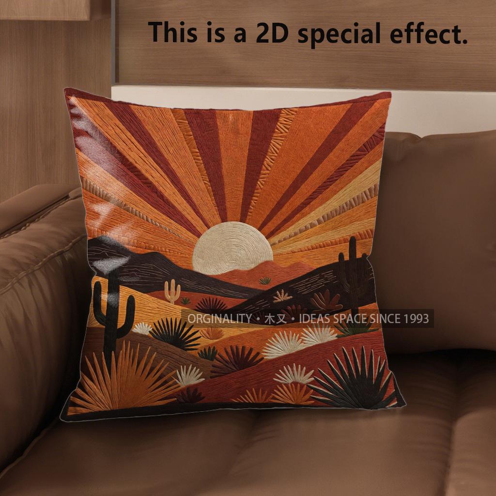 2D Boho Desert Sunset Print Throw Pillow Covers Pattern Cushion Cover Suitable For Sofa Bedroom Car Pillow Cover