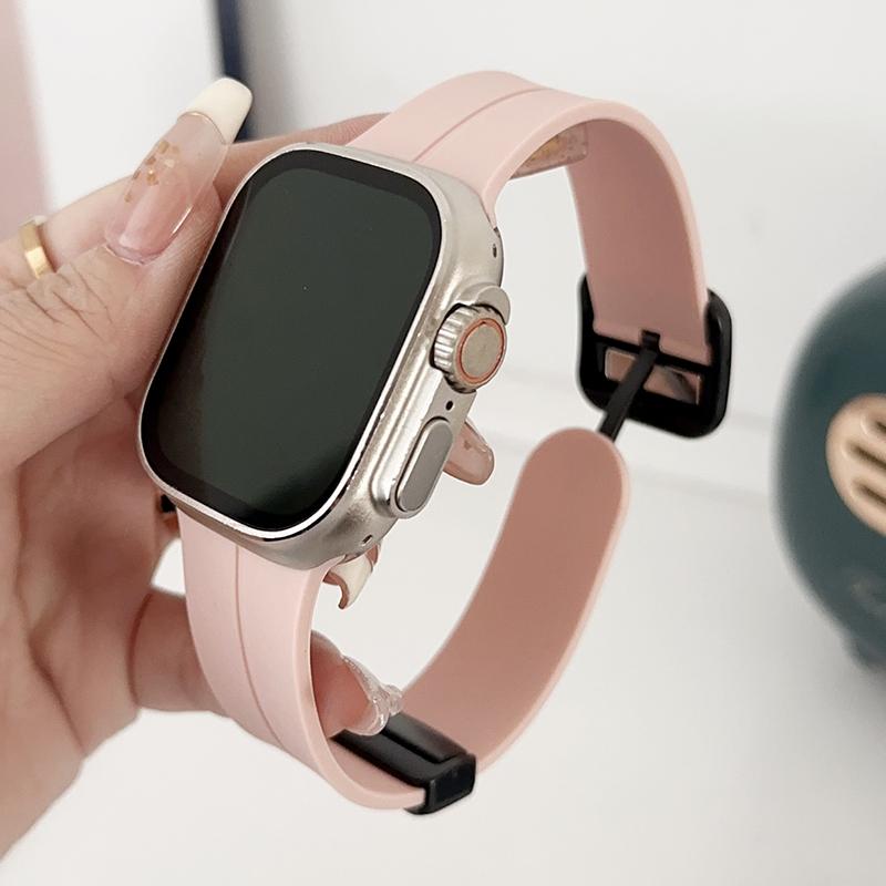 

For Apple Watch Series 10 42mm/9 8 7 41mm/SE (2023) SE (2022) SE 6 5 4 40mm/3 2 1 38mm Silicone Watch Strap with Square Buckle Pink