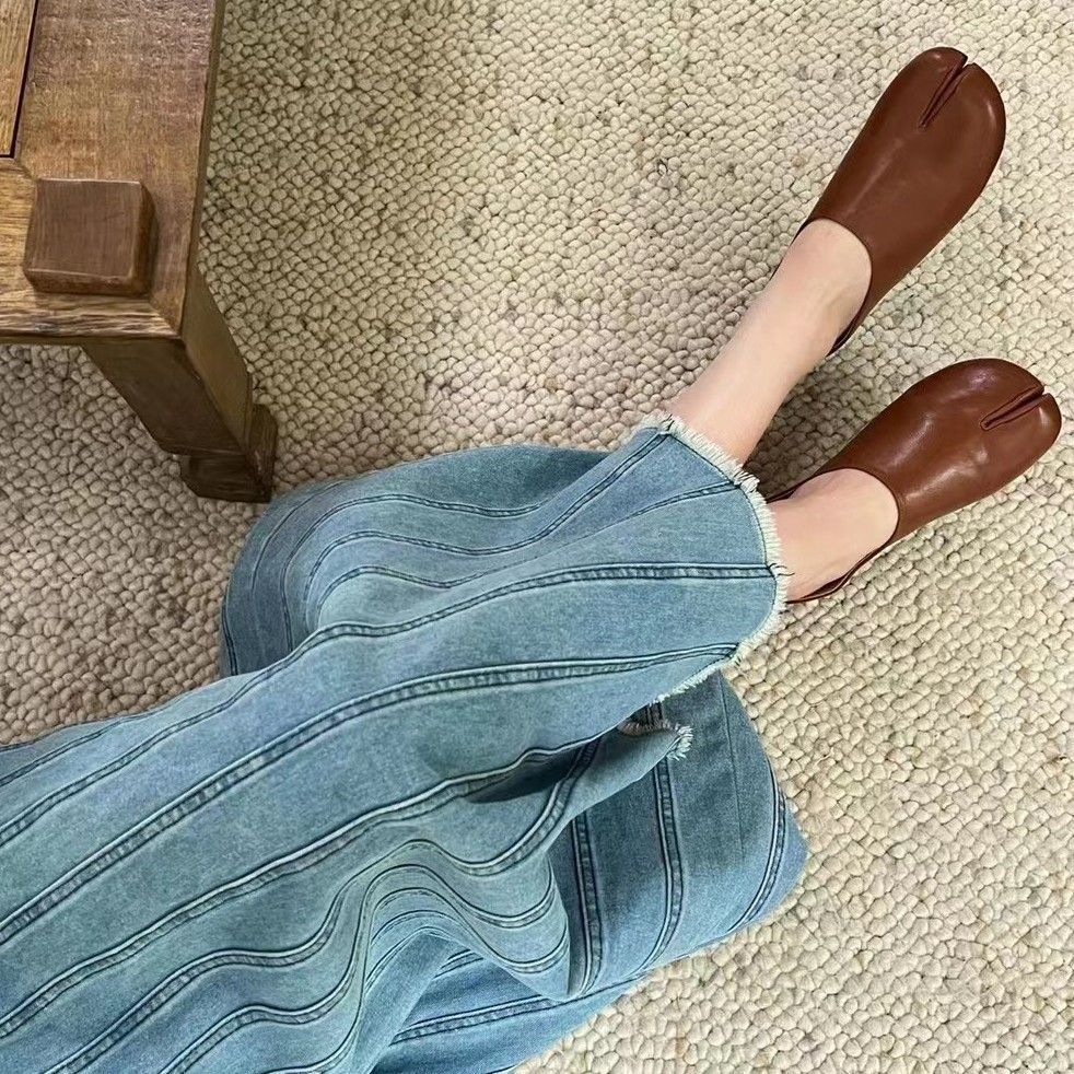 Baotou semi-slippers for women to wear spring and summer new pig's trotters, one-footed flat-toed horseshoe slippers