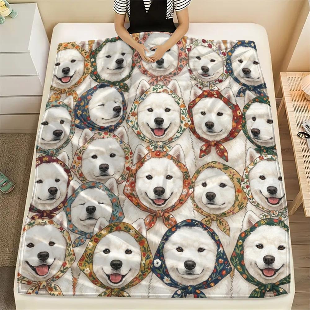 1PC Retro Pet Puppy Print Flannel Blanket, High Quality All Seasons, Home Decor, Warmth and Comfort, Perfect for Christmas Gifts