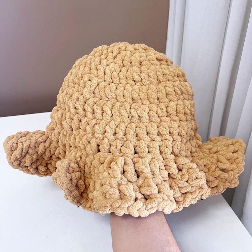 Sweet Ruffled Edge Fisherman Hat Cable Knit Winter Warm Bucket Hat Windproof Knitted Beanie  Women