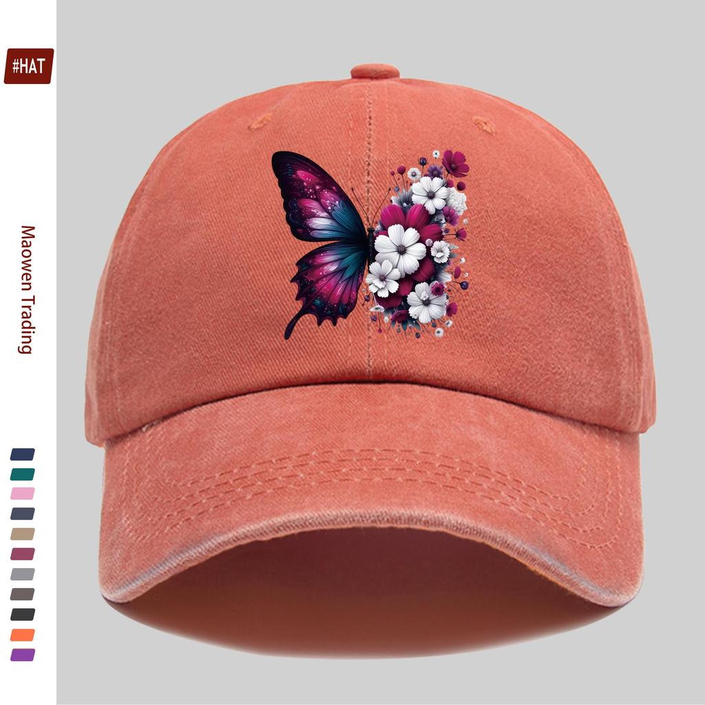 pc Women Vintage Trucker Dad Hat with Butterfly Floral Print Adjustable Buckle Closure Lightweight Baseball Cap Suitable