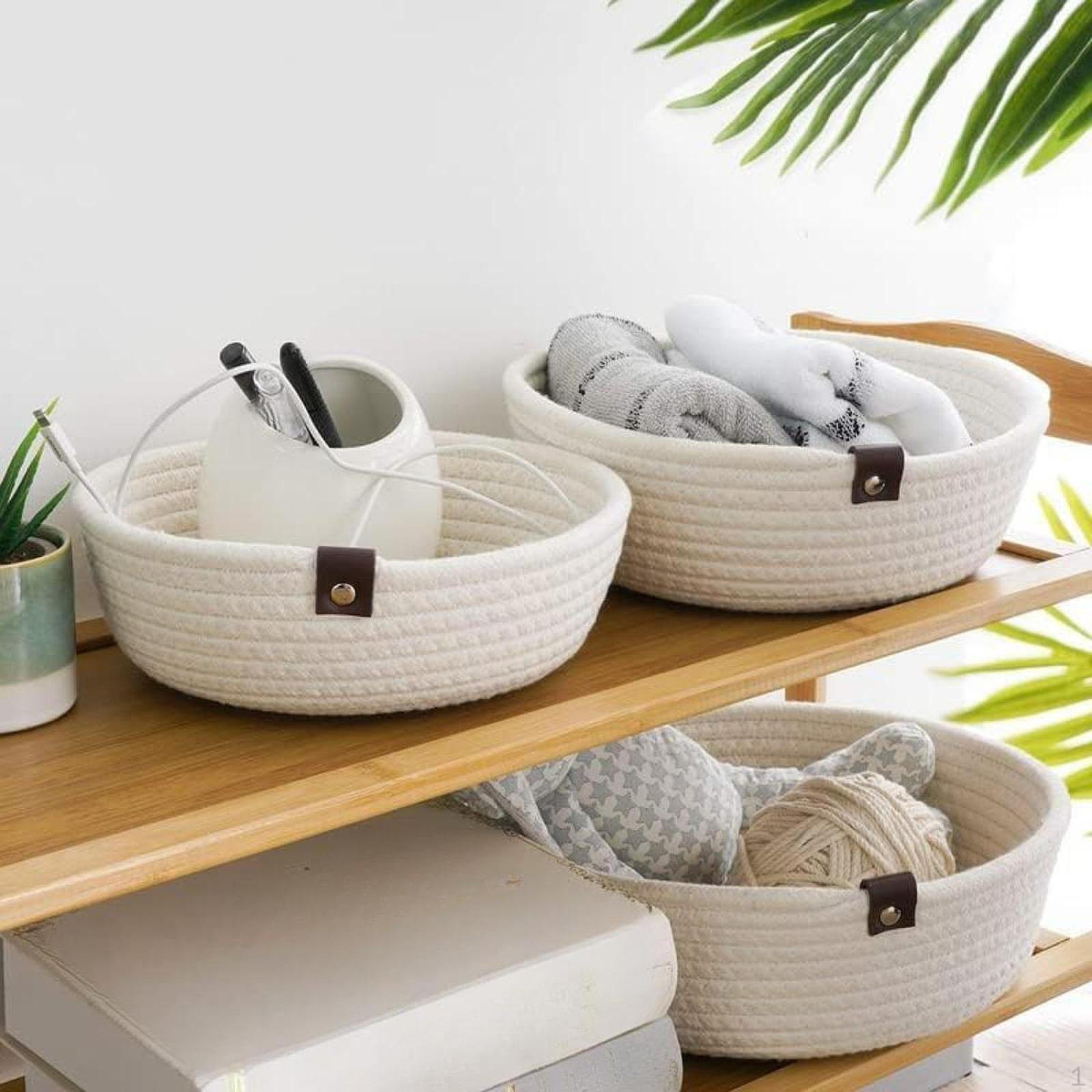 

Набор из 3 круглых маленьких плетеных корзин из хлопковой веревки для хранения детских игрушек в мисках Nordic белый