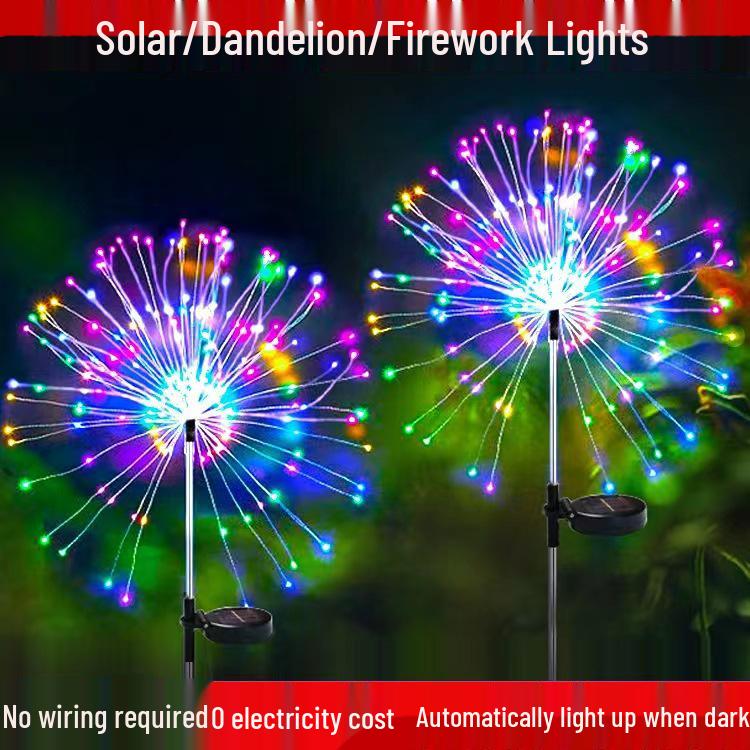 Solar Starburst LED Christmas Lights - Copper Wire Lawn Decorations 2-mode ground plug starburst light