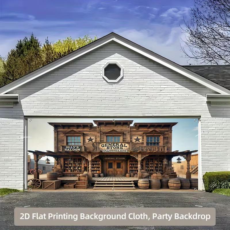 2D Rustic Wooden General Store Background for Wild West Birthday Party Decoration