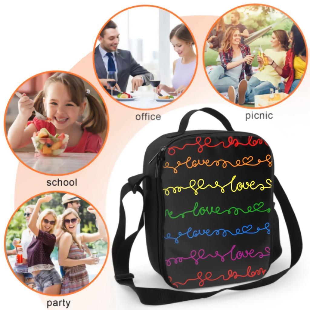 Liebe Wort und Herzen Lunchbox Isolierte Mahlzeitentasche Progress Lgbt Pride Symbol Lunchtasche Lebensmittelbehälter für Schule Reise Picknick
