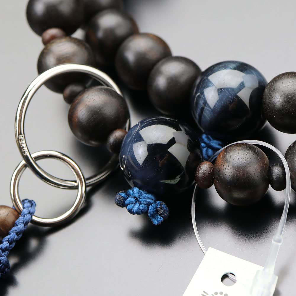 Jodo Sect Prayer Beads for Men Jodo Striped Ebony Blue Tiger Eye Stone Genuine Silver Ring Sanskrit Tenbo Prayer Beads Kyoto Prayer Beads Kyoto Blue
