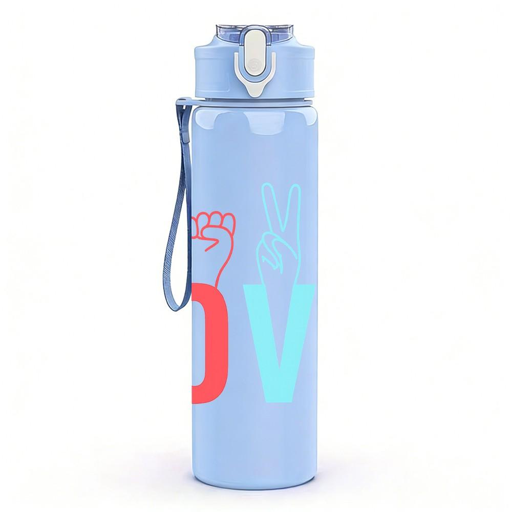 1PC Love Fingers Color Letter 750ml Color Plastic Sports Water Bottle Leakproof Flip Straw Lid Suitable for Sports Office Home Use