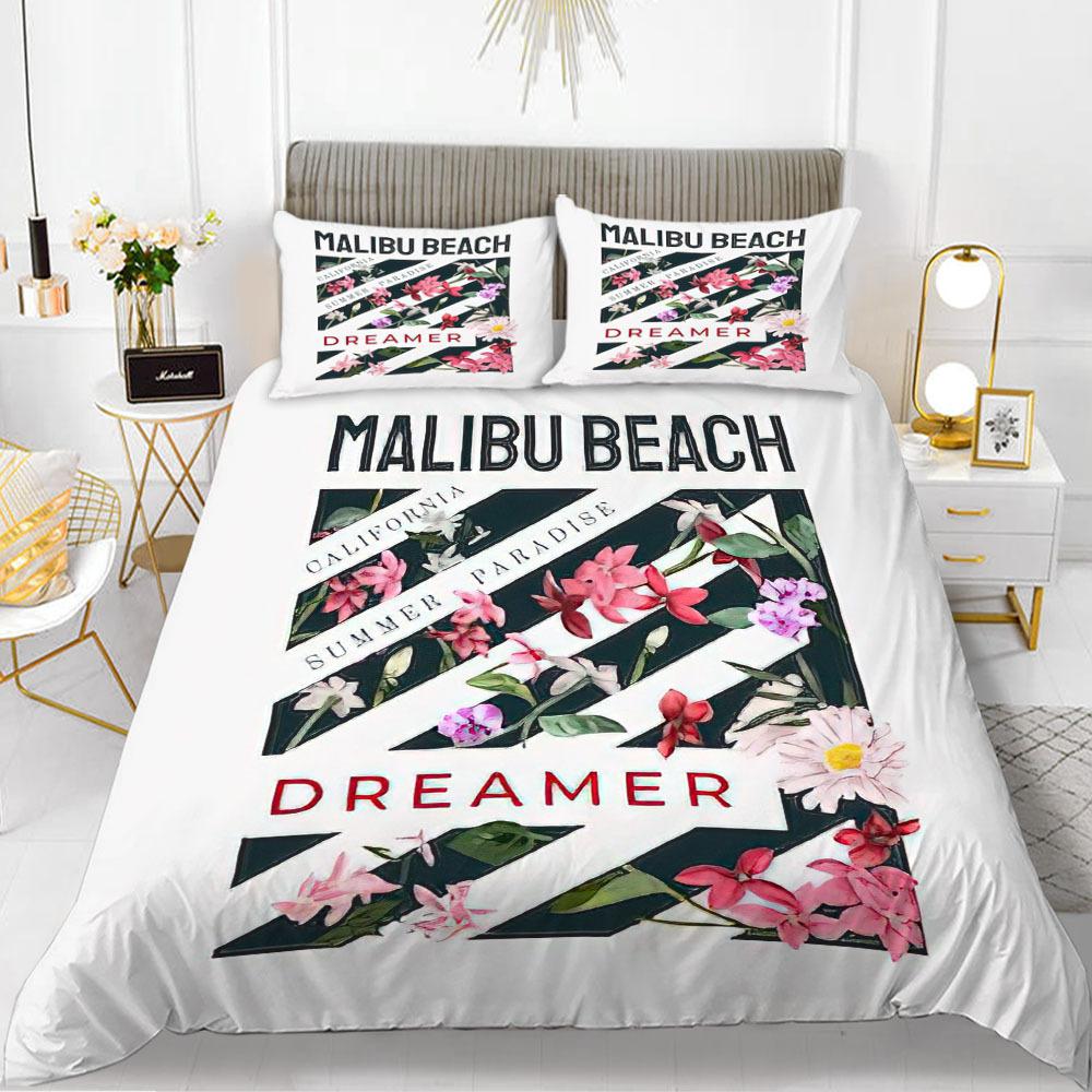 Flower Duvet Cover Set Words White Background with Colourful Flowers Pattern Bike King Size for Boys Girls Polyester Bedding Set