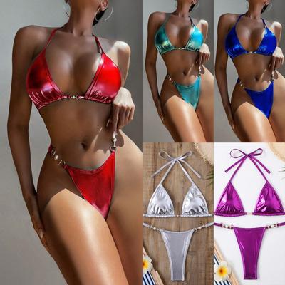 Bikini Sexy pour Femmes à Bretelles Séparées Visage Lumineux Maillot de Bain Couleur Unie