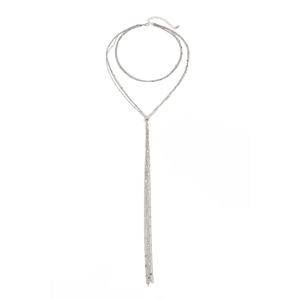 Fashion Metal Sequined Copper Chain Long Necklace, Sexy Multi-Layer Y-Shaped Fringed Nape Chain For Women