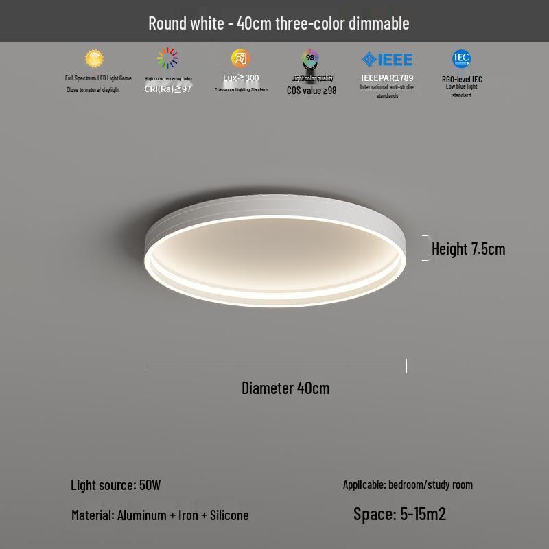 

Smart Full Spectrum Ceiling Light for Living Room, Bedroom & Study - Modern Eye Protection Design Tri-color Dimmable
