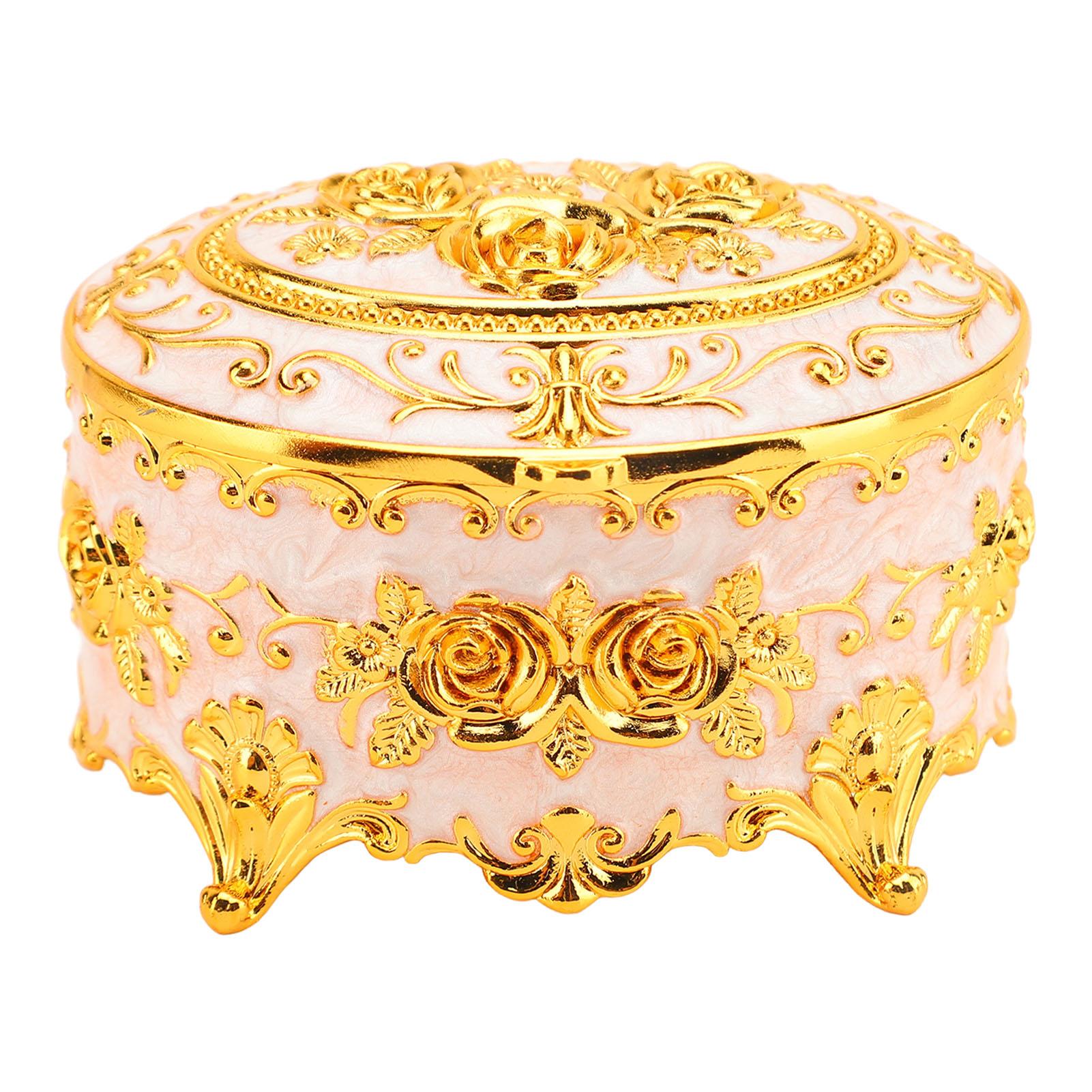 

Винтажная круглая шкатулка для украшений, золотая, маленькая, для хранения серег и ожерелий, винтажная круглая шкатулка для украшений белый