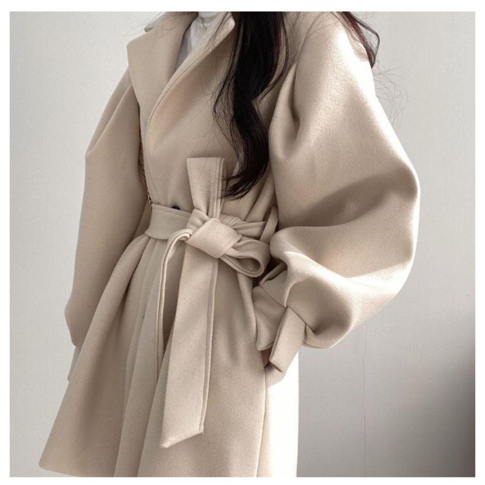 Turndown Collar Trench Women Coat Windbreaker Fitted Clothes Femme Loose Cloak Woolen Single-breasted Coat Outwear