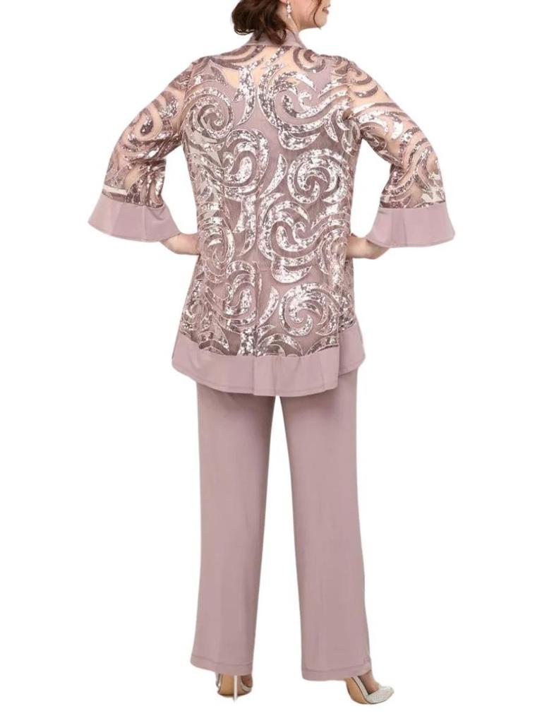 Abito da sera taglie forti da donna europeo e americano - Elegante completo pantalone con ricamo in pizzo pesante