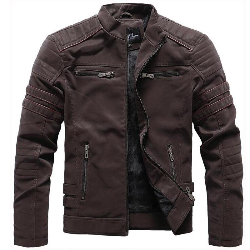 Autumn Winter Leather Jackets Men Fashion Stand Collar Biker Motorcycle Jacket Mens Casual Zipper Washed Retro PU Leather Coats