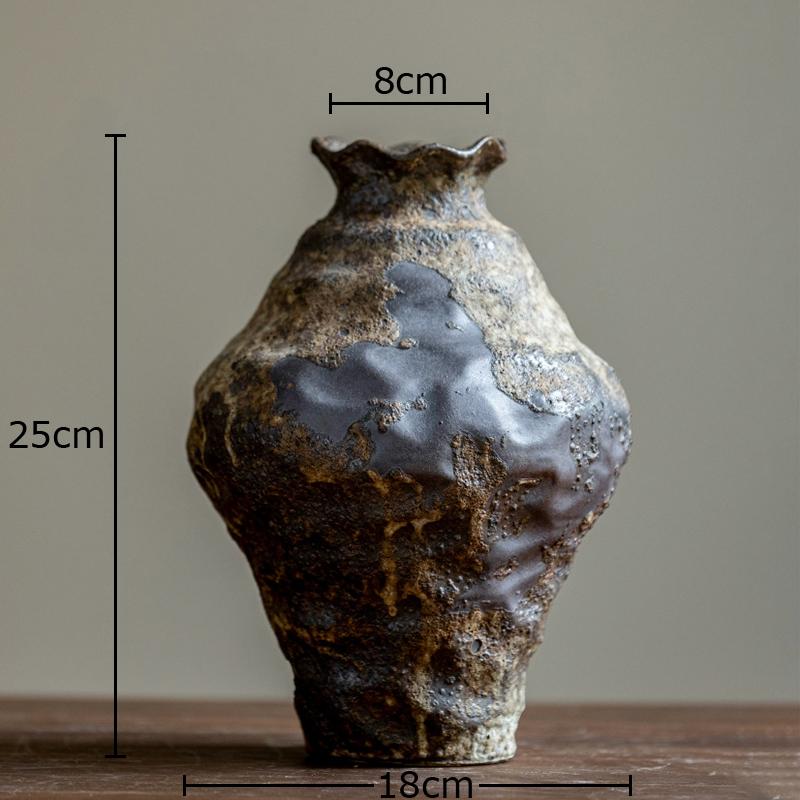 Mottled Coarse Ceramic Vase Vintage Handicrafts Plant Pot Table Decoration Flowers Arrangement Floral Vases Room Aesthetic Decor