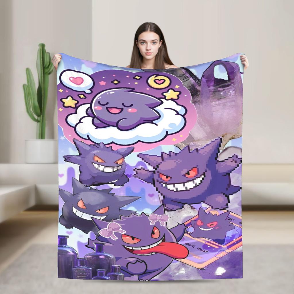Anime Gengar Dark Pattern Blankets Quality Warm Pokemoned Throw Blanket Spring Decorative Bedroom Print Bedspread