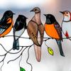 Mehrfarbige Vögel auf einer Leitung Hohes Buntglas Sonnenfänger Fensterpaneel, Vogelserie Ornamente Anhänger Hängend an Fenstern Türen Heimdekoration