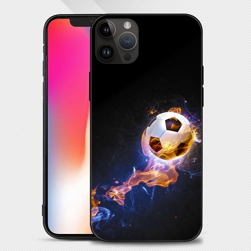 Fire Football Soccer Ball Phone Case Iphone15 14 13 12 11 Pro Max Mini X 7 8 Soft Case