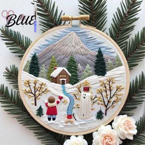 Handmade Christmas Embroidery Set with Santa Claus Landscape Starter Kit Winter Adult Craft Pattern Threads