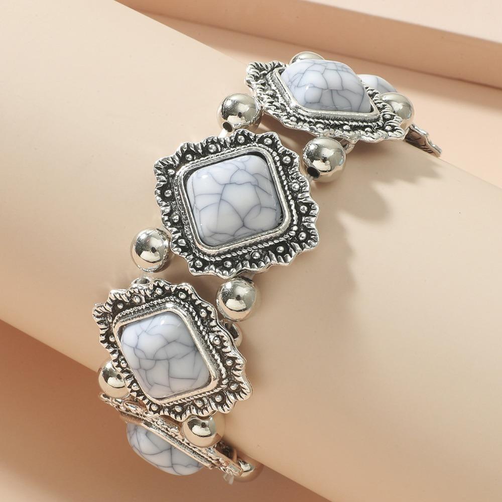 European and American Ethnic Style Personalized Retro Alloy Turquoise Elastic Bracelet Women's Bohemian Bracelet Jewelry