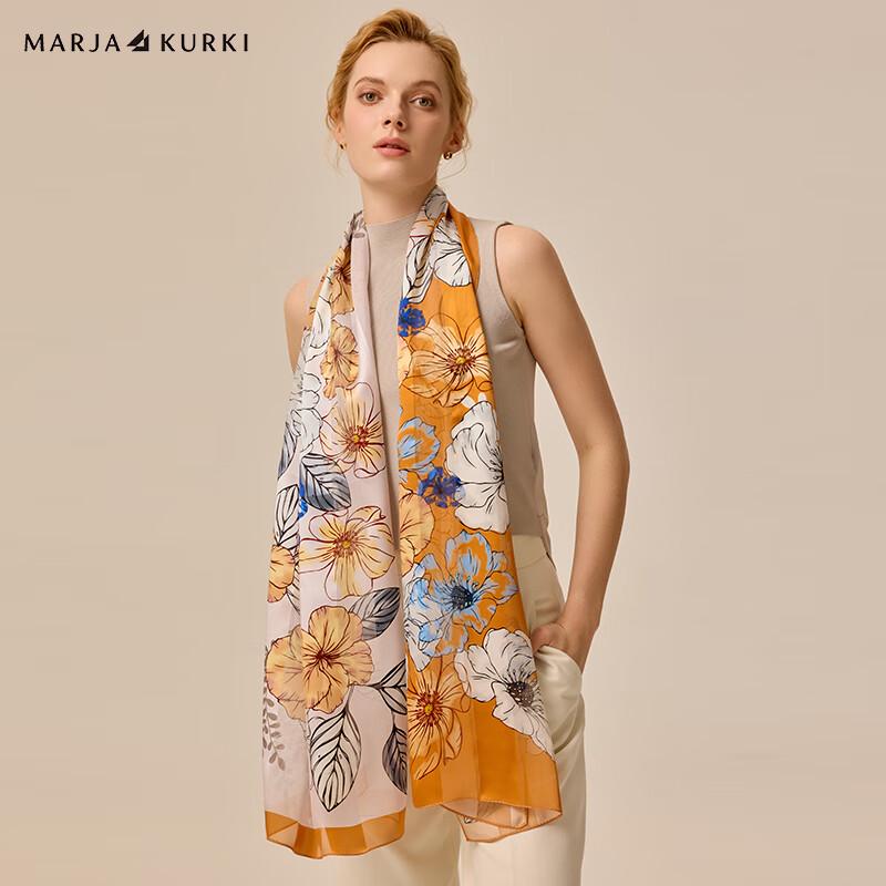 

MARJA KURKI Tranquil Petals Silk Scarf Shawl 55x180cm