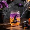 Sparkling Moon And Star Cup Halloween Artisan Glassware, Bat/Wizard Hat/Scarecrow/Crow Hand Painted Goblet, 420ml Crow Motif Gothic Glassware