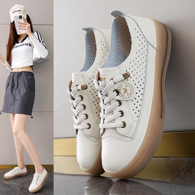 Echtes Leder Elastische Slipper für Damen, Rindsleder Weiche Sohle Weiße Schuhe, Frühling Freizeit Sportschuhe