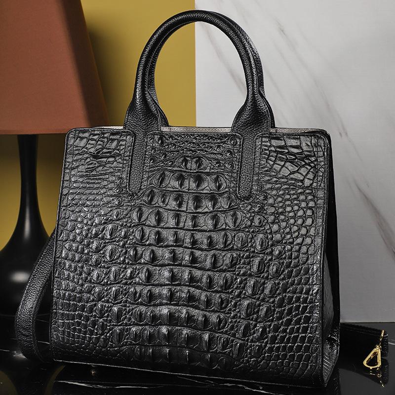 Middle Aged Women's Bag, Mother's Bag, New Top Layer Cowhide Crocodile Pattern Handbag, Women's Genuine Leather Single Shoulder Crossbody Bag