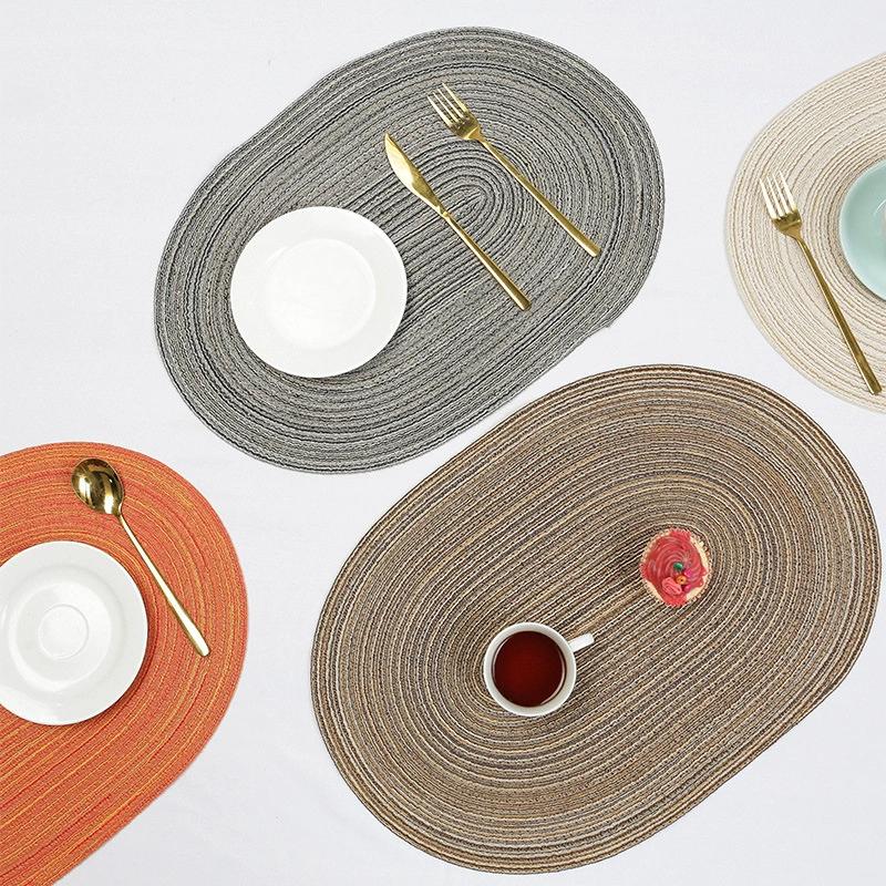 1pcs Heat Resistant Placemat Creative Oval Cotton Yarn Woven Washable Dining Table Mat Non-Slip And Anti Scald Protector Pad
