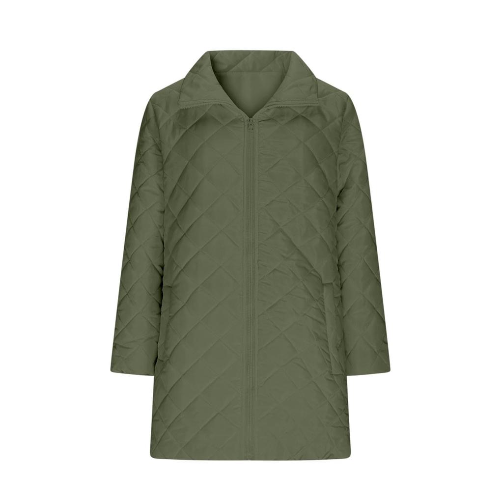 Women's Fashion Solid-Colour Zipped Long-Sleeved Loose-Fit Cotton Coat With Pockets