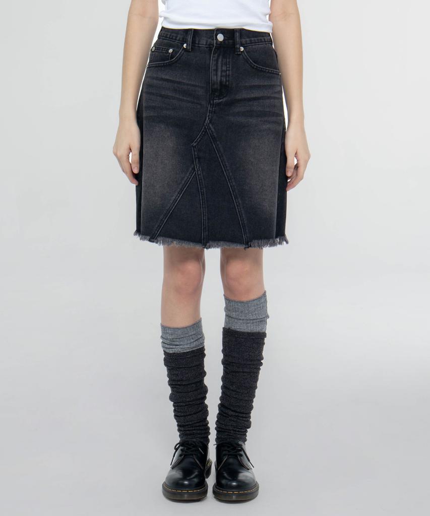 CHICKS Western Mood Cut Denim Midi Skirt Black