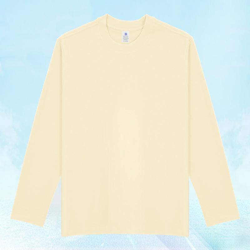 200g Combed Pure Cotton Crew Neck Long Sleeve Loose Plus Size White T-Shirt