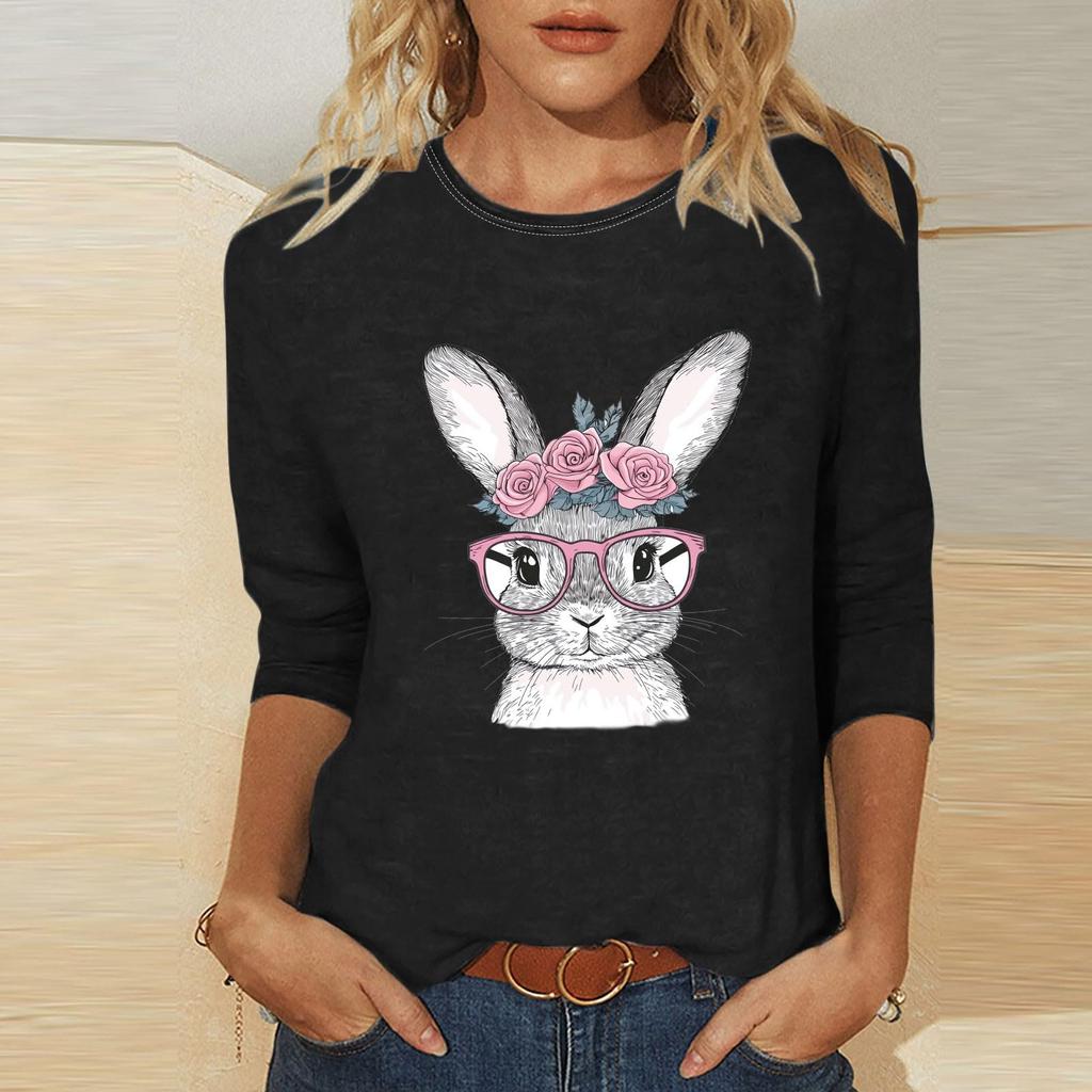 Women's -print loose 7-inch sleeve top