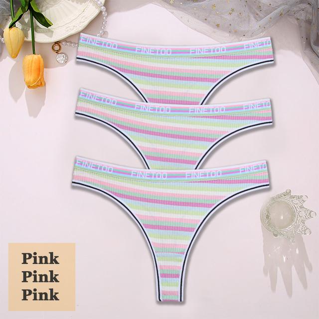 3 STK/sett Fargerike stripete bomull Dametruser Sexy G-String Undertøy Dame Pustende Thong Intimates Undertøy T-Back Truser