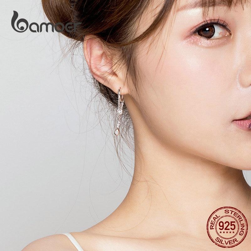 Bamoer Waterdrop Round Geometric Chain Dangle Earrings For Stylish Jewelry Women Sterling  Color Female Stylish Orecchini Sce638Geometric Chain