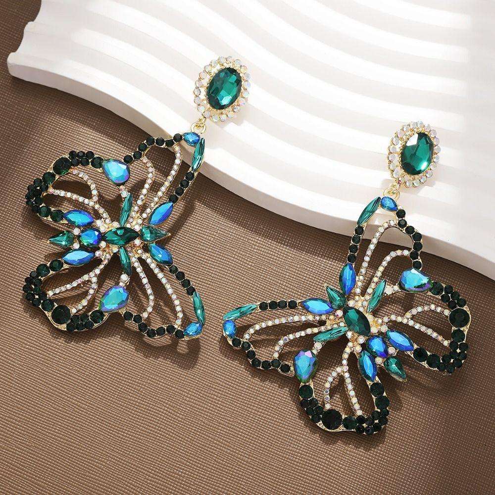 Shining  Earrings Colorful Crystal Jewelry Bridal Butterfly Rhinestone Earrings  Women