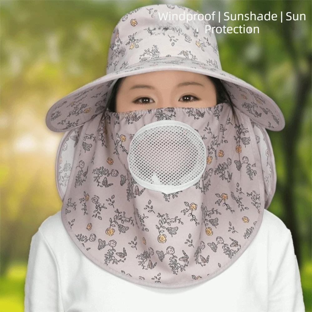 Wide-brimmed Picking Tea Hat Floral Neck Protection Hat Sunshade Shawl Cap  Spring / Summer