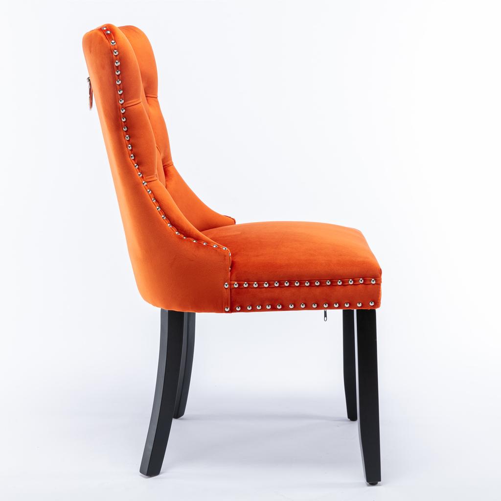Nikki Collection Hochwertiger getufteter Massivholz Moderner Samtbezogener Esszimmerstuhl mit Holzbeinen Nagelkopfverzierungen 2er-Set, Orange, DE2001OG