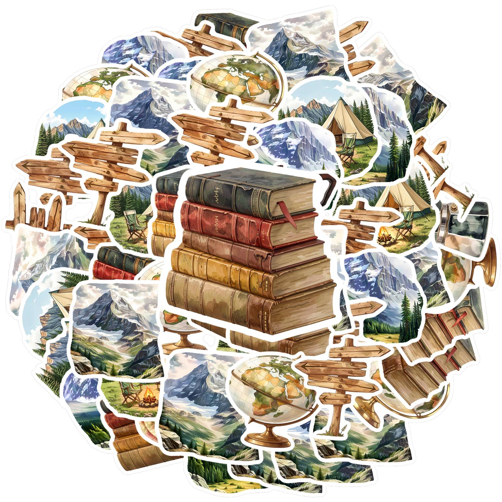 35pcs-50pcs Vintage Camping Stickers Retro Vintage Travel Travel Stickers Adventure Stickers For DIY Phone Laptop Scrapbook