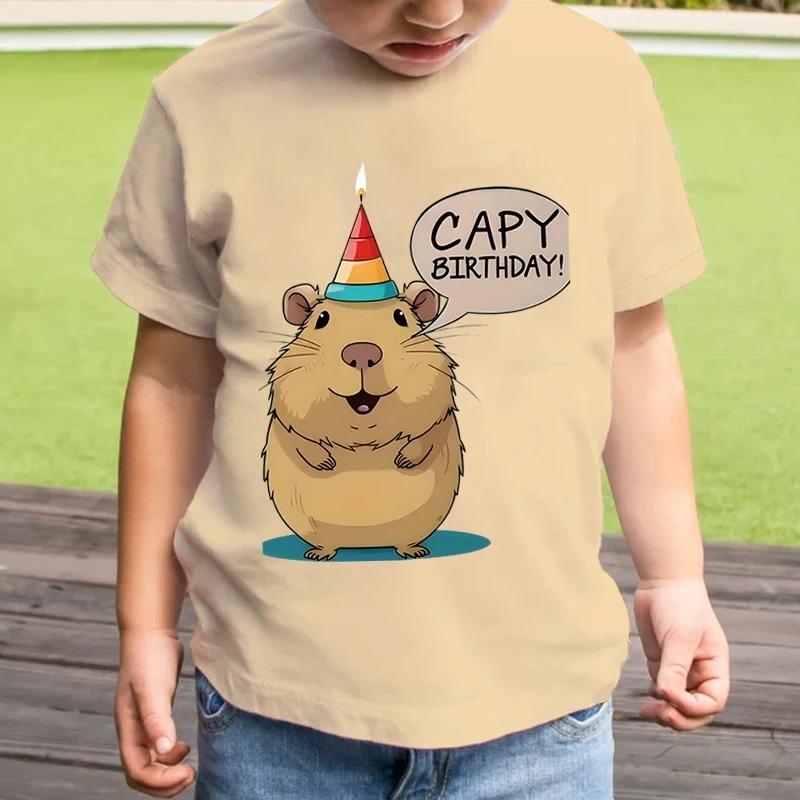 2025 Children's Capybara T-Shirt Kids Short Sleeve Shirt Capy Birthday Print Round Neck Tops Boys Girls Birthday Gift T Shirt