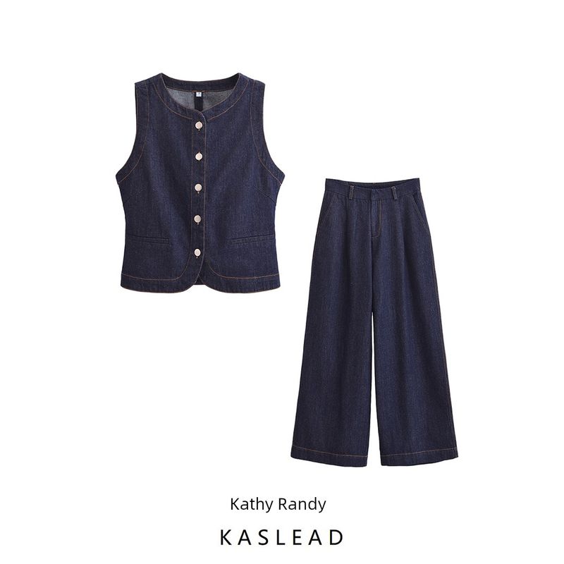 Kaslead New Arrival Women's Clothing Fashion Style Fashion Denim Vest Jacket Pants 3777021 3777023