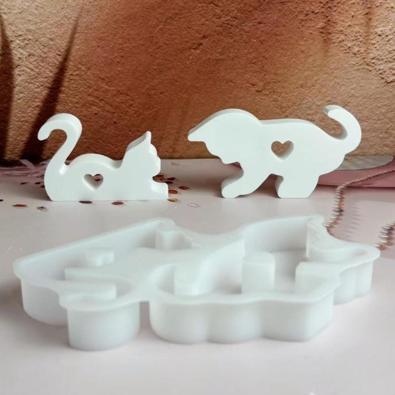 Reusable Cats Shape Silicone Mould for Handmade Cement Plasters Decorations and Artistics Projects