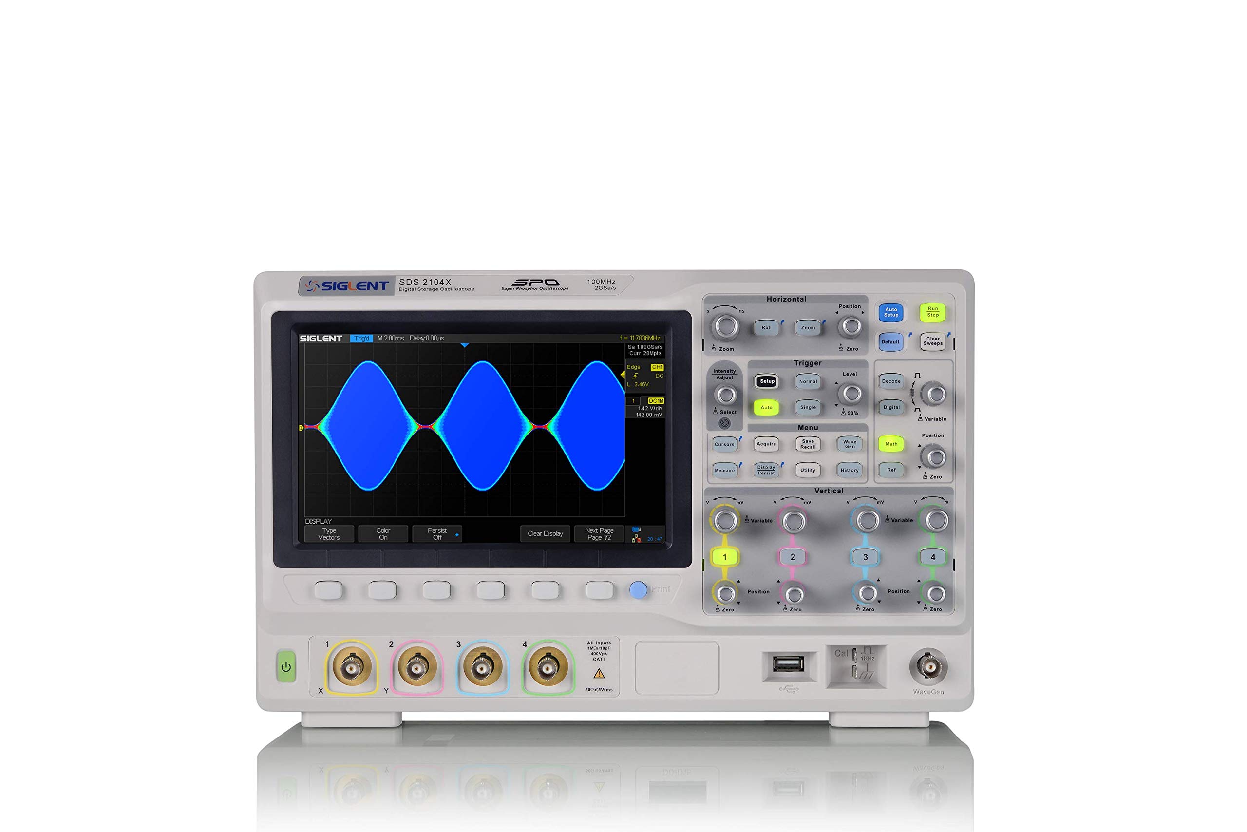 

SIGLENT Digital SDS2104X Oscilloscope, 100MHz, 4-Channel, 200Mpts, 10-bit, 256-Level Phosphor,