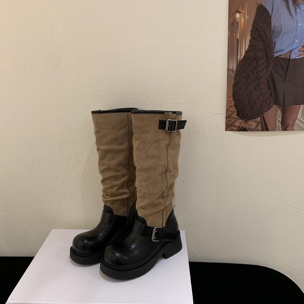 Coarse heel French western cowboy boots women's boots autumn and winter new tall stacking boots